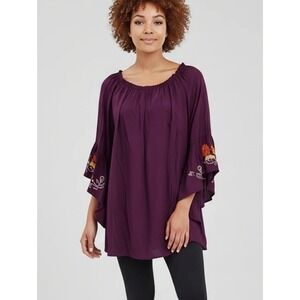 PURPLE EMBROIDERED FLORAL BELL‎ SLEEVE BOHO PEASANT DRESS PLUS SIZE 2X NEW